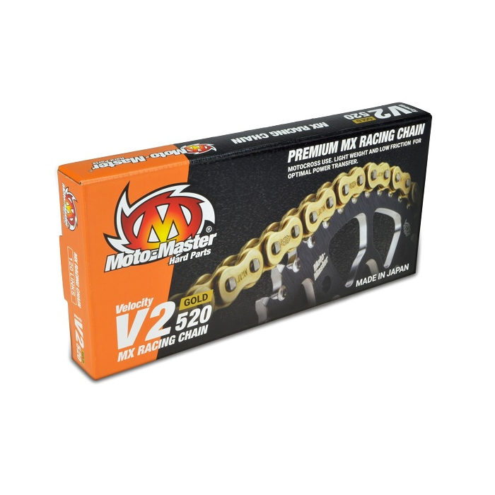 MOTO-MASTER grandinė V2-520G MX RACING GOLD CHAIN REGULAR spalva auksinė (120 jungčių, grandinės jungtis komplekte)