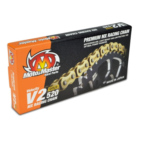 MOTO-MASTER grandinė V2-428G MX RACING GOLD CHAIN REGULAR spalva auksinė (130 jungčių, grandinės jungtis komplekte)