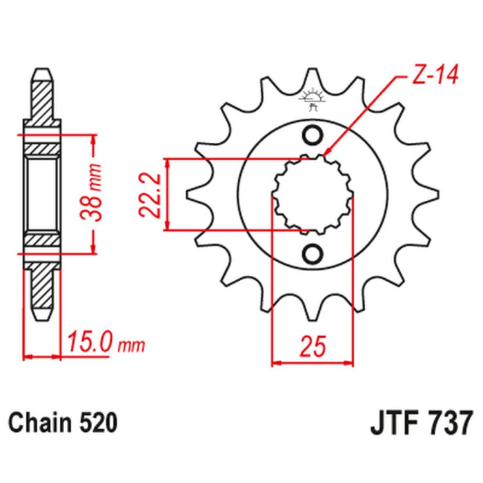 SUNSTAR front sprocket 2249 15 DUCATI PANIGALE 1199/1299 '12-'16 (JTF749.15) (pitch 525) (224915)