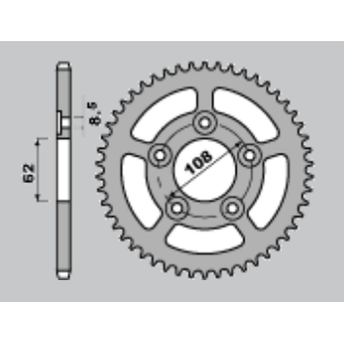 PBR rear sprocket 714 49 APRILIA 125 RS SPORT PRO '93-'05, CAIVA MITO SORT PRO '92-'03 (chain 415)